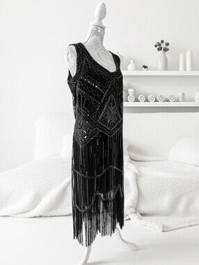 FunDaisy Vintage Gatsby 1920's Flapper Fringe Beaded Sequined  Dress Size 2X/3X
